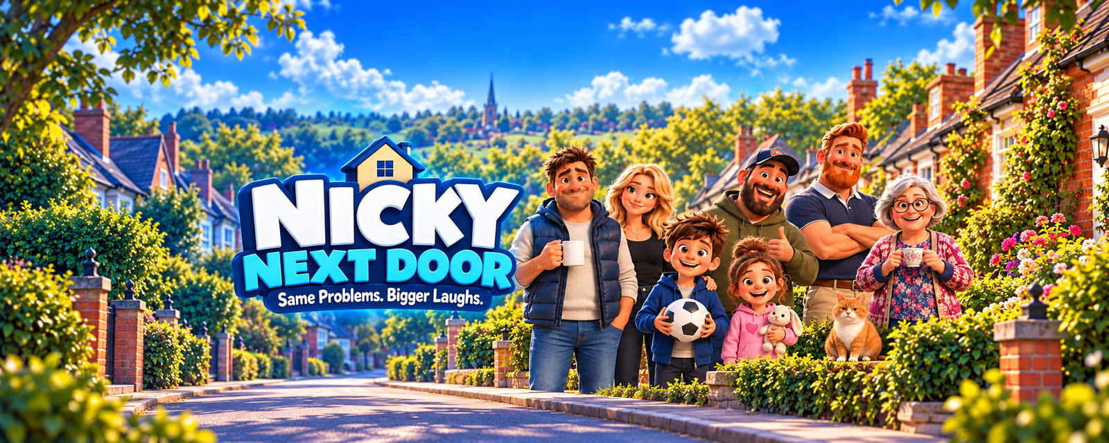Nicky Next Door and the neighbours together on their street